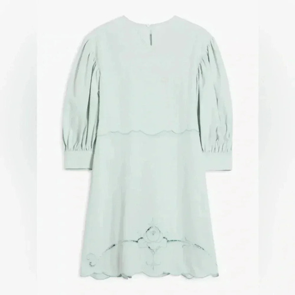 NWT See By Chloé Embroidered Puff Sleeve Mini Dress Autumnal Mint Blue Size 10 - Picture 7 of 13